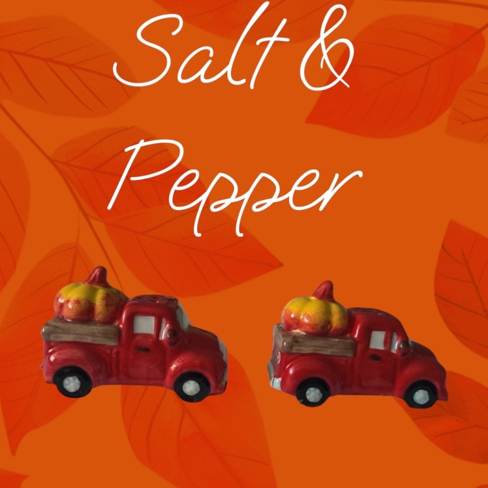 NEW!!! Red Harvest Truck & Pumpkin Salt & Pepper Shakers